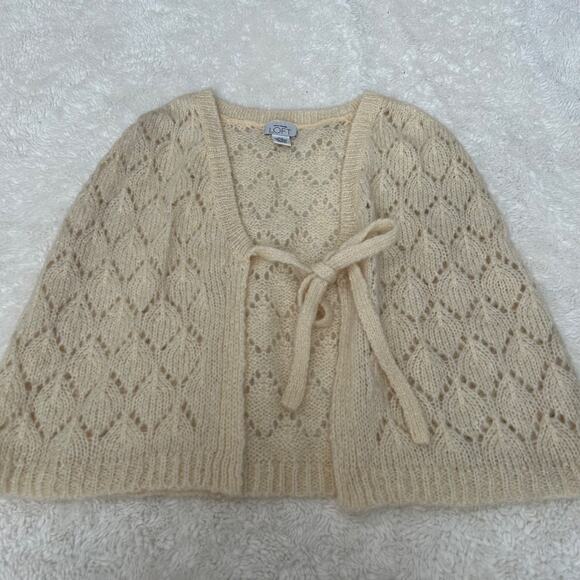Ann Taylor Sweaters - Ann Taylor Loft Womens VTG Wool Mohair Blend Front Tie Crochet Cream Sz M/L Soft